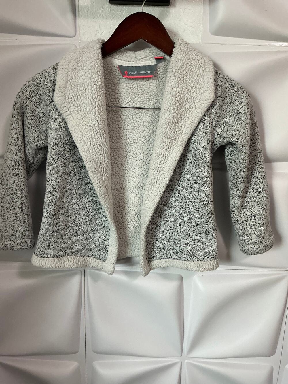 Free Country Girls Gray Knit Fleece Lined Open Front Jacket Youth Size XS 5/6